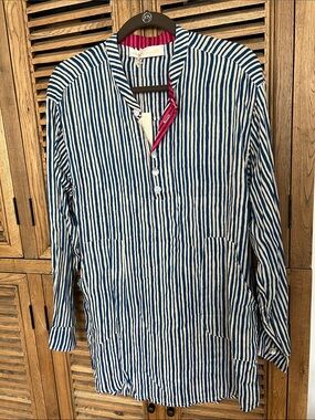 NWT Natalie Martin Apres Swim Shirt Painted Blue and Cream Stripe in Size Small